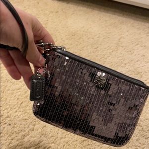Coach Pewter/gunmetal sequined wristlet